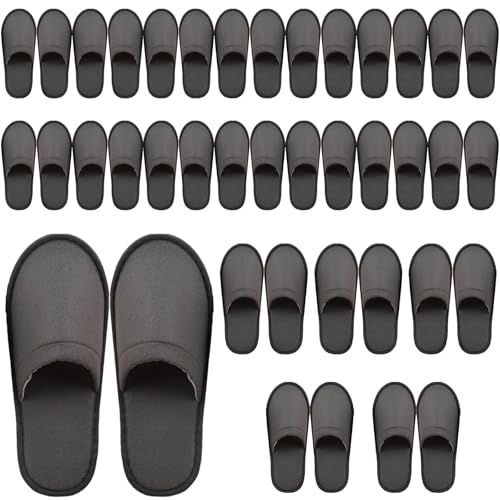 Behogan 20 par frottétofflor, hotelltofflor, grå gästtofflor set, 4 mm tofflor stängda, badtofflor, frottétofflor, unisex för hotell salong spa hem, engångstofflor