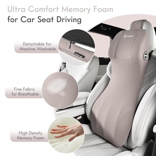 Image of FLORICH 2-in-1 Memory Foam Car Seat Lumbar Support with Headrest Pillow Ergonomic Car Headrest & Lumbar Cushion Back Support Pillow Car Seat Cushion for Driving Neck Back Pain Relief, Gray