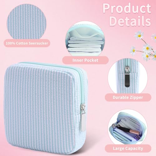 Image of Period Bag for Teen Girls | Striped Sanitary Napkin Storage Bag | Cute Pads Pouch for Period | Menstrual Pouch for Pads, Tampons, Menstrual Cups & Panty Liners | Perfect for Travel & Daily Use