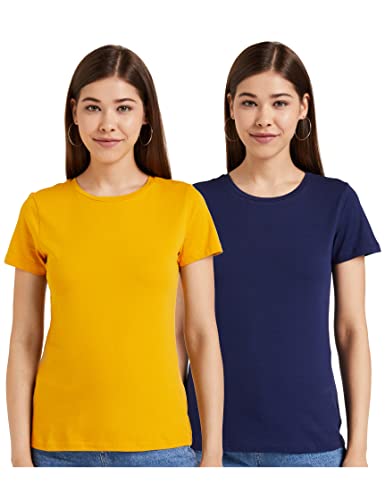 Image of Amazon Brand - Symbol Women Cotton Stretch Regular Fit Round Neck Half Sleeve T-Shirt (Available in Plus Sizes)
