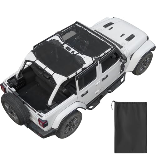 JOYTUTUS Mesh Sun Shade for Wrangler JL 4-Door (2018-2026) Full Coverage Custom-Fit Integrated No-Slip Straps UV Blocking Wind & Noise Reduction(Front & Rear)