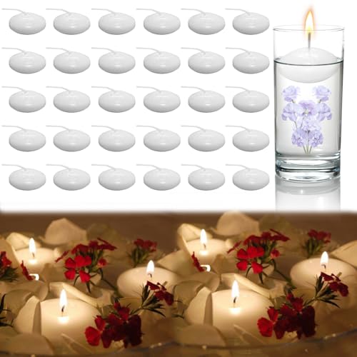 Bougies flottantes blanches, lot de 30 bougies flottantes, bougies flottantes sans fumée, bougies chauffe-plat flottantes 3,8 * 1,5 cm, bougies flottantes blanches pour...