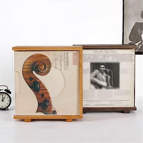 Caja para discos de vinilo protectora de polvo con marco de madera maciza 8