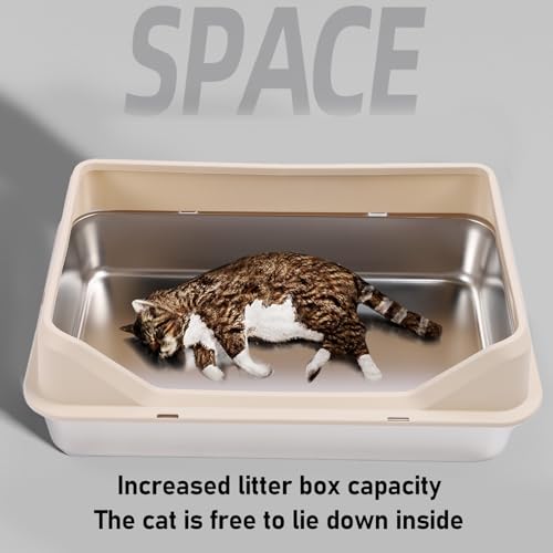 Caixa de Areia para Gatos Fechada de Aço Inoxidável Com Colher Caixa de Areia Extra Grande para Gato