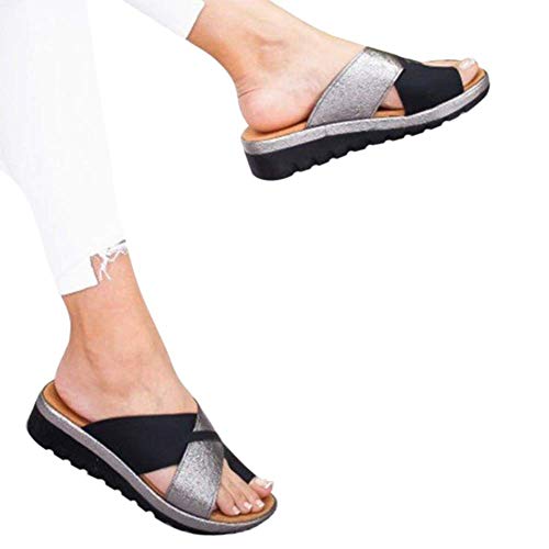 Wxyfl Damen Sandalen Sommer Strand Reise Schuhe Flach Flip Flops Weiches PU-Leder Korrigierende Sandalen Reduziert Reibung Cover