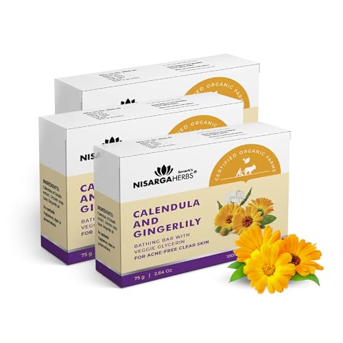 Image of Nisarga Herbs Ayurvedic & Natural Calendula Gingerlilly Clarity Soap (Pack of 3), 75g each