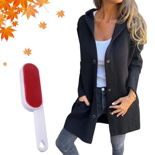 LELEBEAR Glamclothes Casual Single Breasted Hooded Jacket Women for Autumn, Jasperbelly Hooded Jacket with Hair Removal Brush