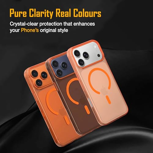 Image of Zapcase Back Case for iPhone 17 Pro | Slim Lifetime Anti-Yellow Crystal-Clear Cover with Elevated Camera Protection & MagSafe Compatibility | Premium German Polycarbonate | Shockproof | Orange