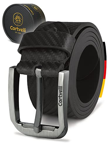 Cartvelli Ceinture en cuir véritable pour homme - 40mm - Fabriquée en Allemagne - Avec boîte cadeau - Ceinture pour homme (Noir Carbone,85cm) Cover