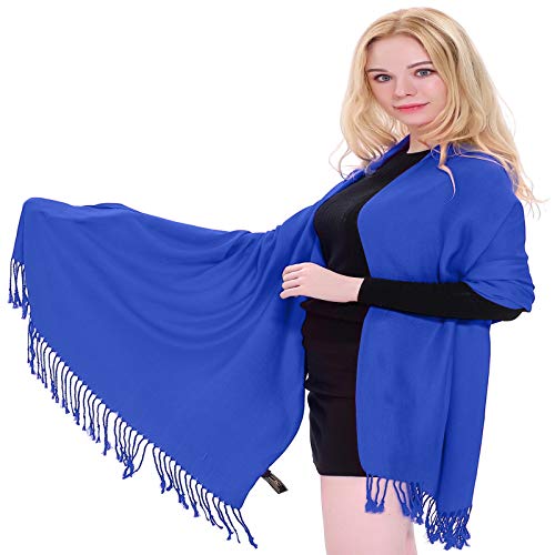 CJ Apparel Royal Blue Solid Color Tassels Design Nepalese Shawl Seconds Scarf Wrap Stole Throw Head Wrap Pashmina Hand Made in Nepal New2