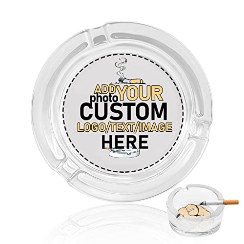 Custom Ashtray Personalized Smokeless Ashtray Add Your Photo Logo Text Glass Cigarette Ashtray for Home Office Car Wedding Anniversary Birthday Fathers Day Bachelor Party Gift (Glass Ashtray)