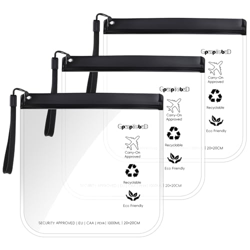 Gpurplebud 20 X 20cm Airport Security Liquids Bags-3 Pcs Clear Toiletry Bags TSA Approved Security Travel Liquids Bag Leakproof Travel/Holiday Essentials for Women/Men