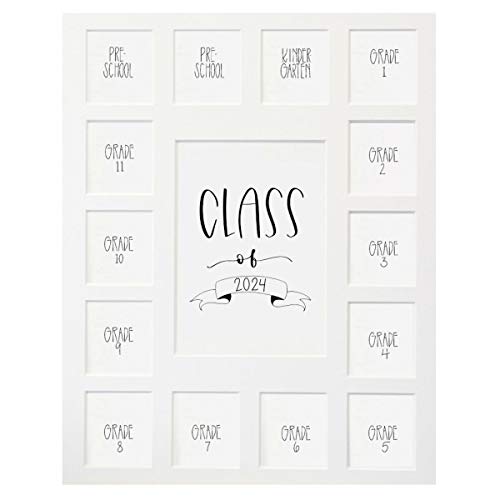 Image of Rustic Red Door Co. Class of 2024 Photo Mat (11 inch x 14 inch) Photo Collage Picture Frames Mat for School Pictures - No Frame White Photo Mat from Pre - K to Graduation