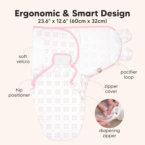 Image of Baby Swaddle Sleep Sacks with Zipper - 3-Pack Swaddles for Newborns 3-6 Months, Infant, Baby Girls, Boys, Soft & Durable Newborn Sleep Sack, Easy Diaper Change Swaddling Blanket (Blossom, L)