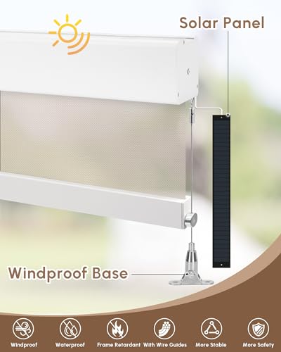 Image of Kincmo Motorized Outdoor Shades for Patio Porch, Custom Outdoor Motorized Blinds with Remote, Waterproof & Windproof Patio Shades Work with Apple Home,Alexa,Google (Beige-5% Openness)