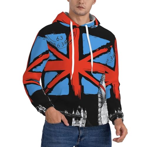 Sweat à capuche homme motif drapeau britannique, un design premium effet Terre de Londres