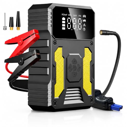 FINYQBET 3000A Carregador de Bateria de Carro Portatil com Compressor de Ar de 150 PSI, Bateria de 37000mAh, Carregamento Rápido USB, Ideal para Carros, SUVs, Motocicletas e Emergências
