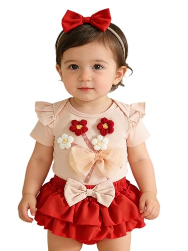 Miutii Conjunto Vestidos Verano Baby Mädchen Piezas Traje Ropa Adorable Con Faldas Con Corbatas Conjunto Faldas Minifaldas Outfits Verano Rojo 6-9 meses