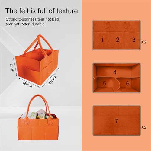 Image of Baby Diaper Caddy is a versatile baby basket designed for nursery storage, car organization, and as a thoughtful gift for baby showers. Perfect for storing diapers and baby wipes. (Orange)