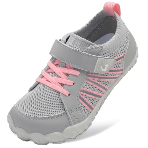 LeIsfIt Boys Girls Sneakers Kids Wide Barefoot Shoes Comfort Anti-Slip Hiking Shoes for Indoor Outdoor Activities Grey 1 Big Kid