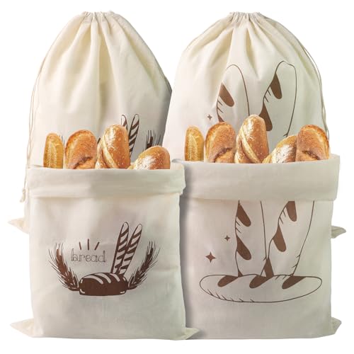 TPTGIAR 4 Stück Brotbeutel Leinen Ungebleicht, 40 x 30cm Wiederverwendbar Leinenbeutel mit Kordelzug, Brotbeutel Aufbewahrung Frischhalten für Brot Obst und Gemüse