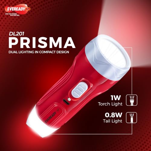 Image of Eveready DL 201 Prisma, 1W LED Rechargeable Torch, Comes with 0.8W Tail Light, Pack of 1