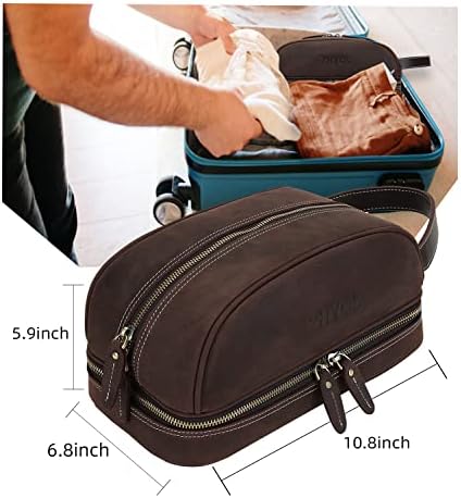 ZHYOL Genuine Leather Toiletry Bag for Men, Vintage Full Grain Leather Travel Dopp Kit Bathroom Shower Shaving Makeup Bag Water-resistant Toiletries Organizer Leather Cosmetic Bags for Women Men 2 ZHYOL Genuine Leather Toiletry Bag for Men, Vintage Full Grain Leather Travel Dopp Kit Bathroom Shower Shaving Makeup Bag Water-resistant Toiletries Organizer Leather Cosmetic Bags for Women Men