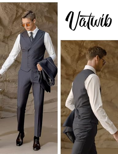 Mens 3 Piece Tuxedo Set Elegant Solid Classic Fit Wedding Suit Jacket Vest Pants Set4