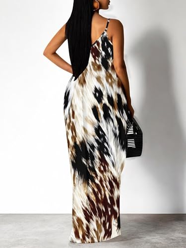 Image of Women's Summer Maxi Dress Spaghetti Strap Floral Boho Beach Long Sundress with Pockets
