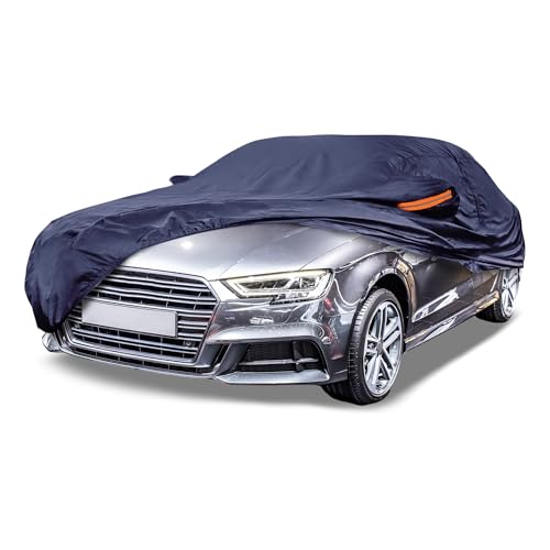 Image of Navy Blue Heavy Duty Waterproof Car Cover for Sedan 179 inch-185 inch - All-Weather UV Protected Outdoor Full Exterior Cover with Sun /Snow /Rain Resistance