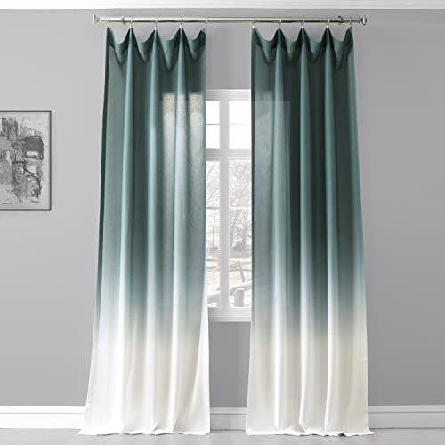 HPD Half Price Drapes Faux Linen Sheer Curtains for Living Room Bedroom (1 Panel), Polyester Blend, Ombre Aqua, 50 X 84 - Image 2