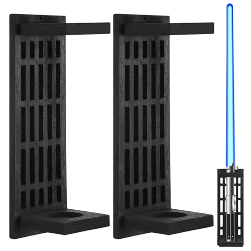 CroBlissful 2 Pack Light Sword Wall Mount Wooden Light Sword Stand Wall Mount Holder for Display and Storage, Gift for Collectors(Black)