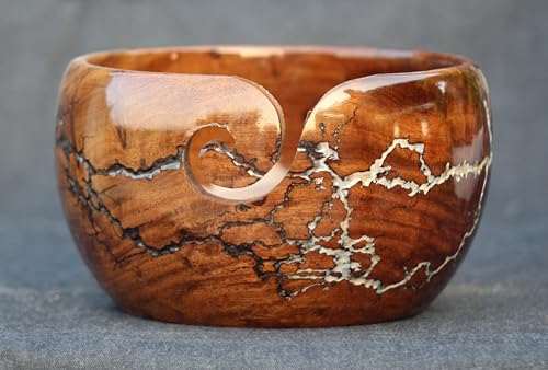 Image of Handmade Wooden Yarn Bowl for Knitting Yarn Ball Holder - Lichtenberg Figure Yarn Bowl - Yarn Bowls with Holes Crochet Bowl Holder - Resin Yarn Storage Bowl 7 inch x 4 inch inches (Brown & White)