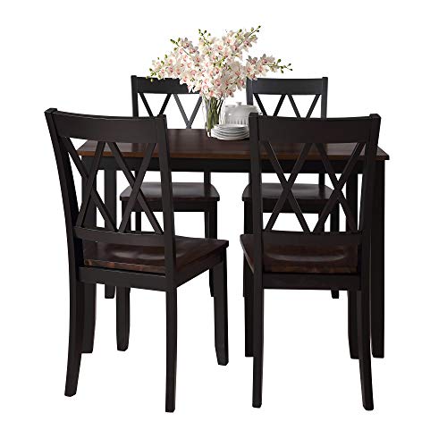 Image of Harper & Bright Designs 5-Piece Wood Dining Table Set for 4, Kitchen Furniture Set with 4 High Back Dining Chairs for Small Places, Espresso+Black