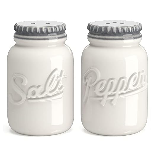 Barnyard Designs Farmhouse Salt and Pepper Shakers Set, Ceramic Salt and Pepper Shakers Unique, Vintage Salt and Pepper Shakers, Cute Salt Shakers for Kitchen, Salt and Pepper Set, White/Grey