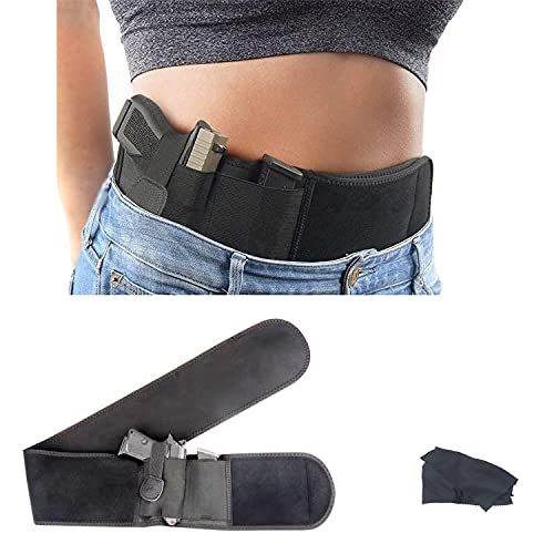JHT Belly Band Waistband IWB/OWB Gun Holsters for Concealed Carry for Women and Men Pistol Belt Fits 9mm Glock 19, 17, 42, 43, P238, Smith and Wesson, Shield, Taurus, Ruger LCP, Sig sauer