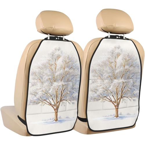 Watercolor Majestic Winter Tree Car Seat Back Kick Protectors,2 Pack Kick Mats with Storage Pockets for Vehicles to Protect from Dirt Mud Scratches