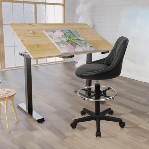 Image of Small Rolling Stool with Backrest - 360 Swivel Chairs with Wheels, Adjustable Height Footrest Armless Vanity Chair, Thickened Seat Cushion Stool Chairs for Spa, Shop, Salon, Massage, Black, 2 Pack