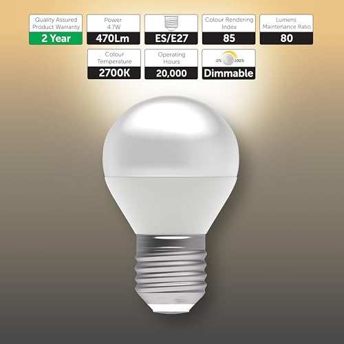 BELL Lighting E27 Edison Screw Cap Dimmable Light Bulb LED Golf Ball 6 Pack | Warm White 2700K | 470 Lumen 4.7W | Energy Saving Round LED Light Bulb | 40W Lamp Equivalent