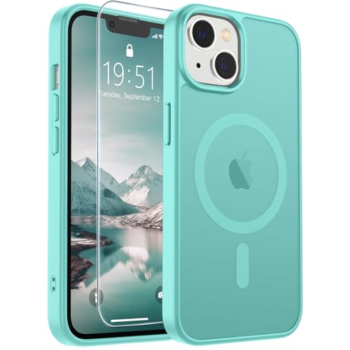 Image of SUPFINE Magnetic for iPhone 15 Plus Case & iPhone 14 Plus Case(Compatible with MagSafe)(Military Grade Drop Protection) Slim Translucent Shockproof with Anti-Fingerprint Phone Case,Blue Green