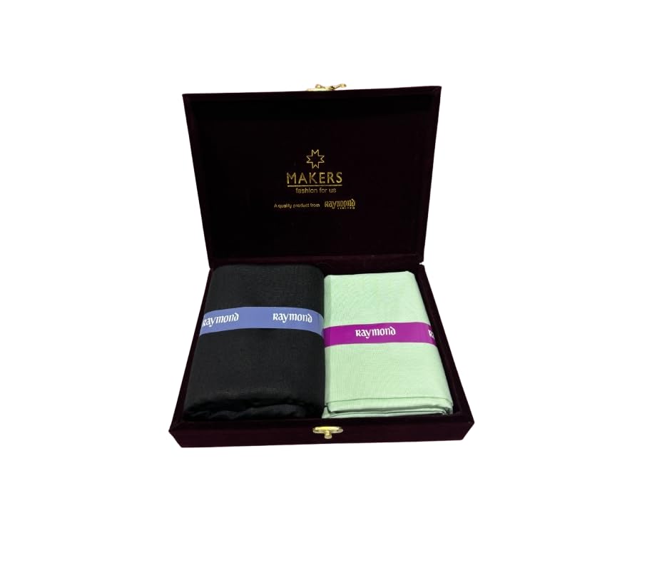 Image of Raymond Makers Men's Shirt & Trouser Fabric Combo with Premium Gift Box | Solid Shirt Fabric with Formal Trouser Fabric | Unstitched Dress Material for Office & Formal Wear