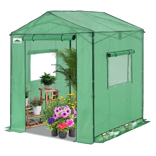 Image of EAGLE PEAK 6x6 Pop Up Walk in Greenhouse, Easy Setup, Gable Roof, Green