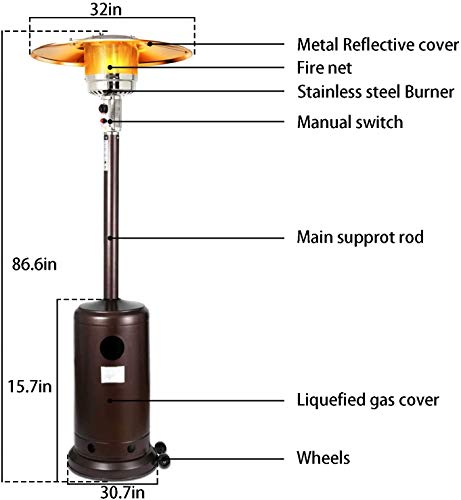 46000 BTU Portable Outdoor Patio Heater - Rapid Heating Space Propane Heater - Commercial & Residential Floor Standing With Wheels and Rain Cover For Christmas,Restaurant,Weeding and Party - Thumbnail 7