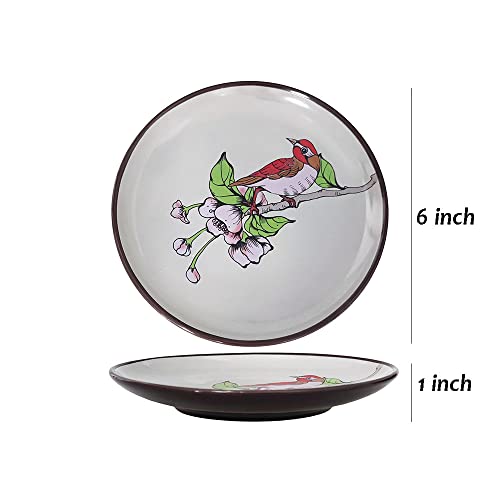 Bicuzat 6-Inch Porcelain Snack Plate, Banquet Dessert Plate, Beautiful Flower Pattern, Set Of 4 #TOP5