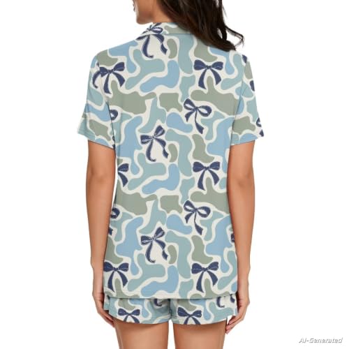 Image of Renewold Women's Short Sleeve Pajama Set Button Down Sleepwear with Notch Collar Soft Lounge Top and Shorts with Pockets