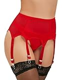 comeondear reggicalze donna hot taglie forti con 6 clip regolabile giarrettiera per calze autoreggenti sexy donna hard 6 cinghie elastiche lingerie intimo giarrettiere con perizoma rosso,m-l