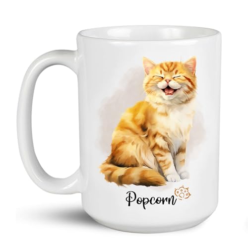 Happy Red Tabby Cat Mugs, Personalized Unique Name Red Tabby Coffee Mug, Cute Cat Design Cup Gift For Boy Girl, Customized Animal Cat Gift, Cat Porcelain Mugs, Pet Lovers Cups