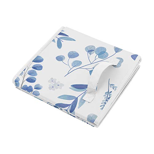 Image of Sweet Jojo Designs Floral Leaf Foldable Fabric Storage Cube Bins Boxes Organizer Toys Kids Baby Childrens - Set of 2 - Blue Grey and White Boho Watercolor Botanical Flower Woodland Tropical Garden