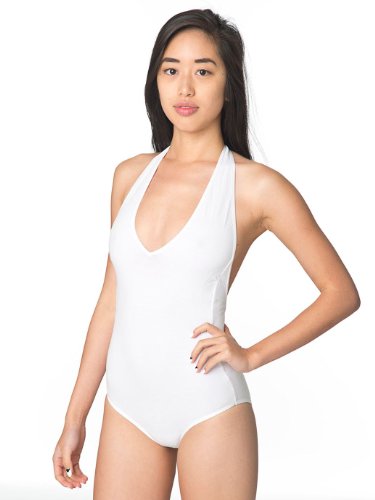 American Apparel Cotton Spandex Jersey Halter Leotard - White/L