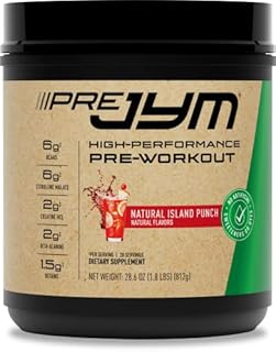 JYM Supplement Science Pre JYM Pre Workout Powder - BCAAs, Creatine HCI, Citrulline Malate, Beta-Alanine, Betaine, and More Naturally Flavored Island Punch Flavor, 30 Servings